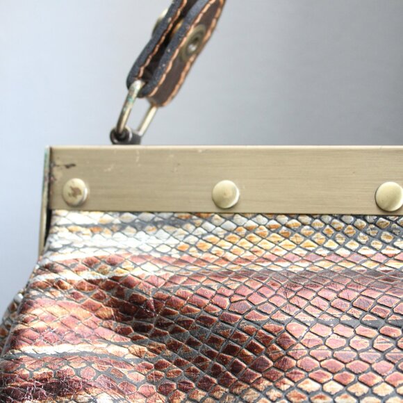 Patricia Nash Metallic Gold Brass Silver Snakeskin Leather Purse Shoulder Bag - Picture 4 of 8